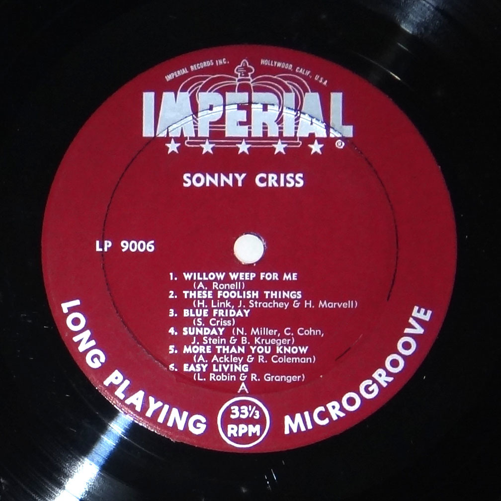 Imperial ⁄ Criss Jazz SONNY Sonny CRISS U.S.A. | IMPERIAL – USA