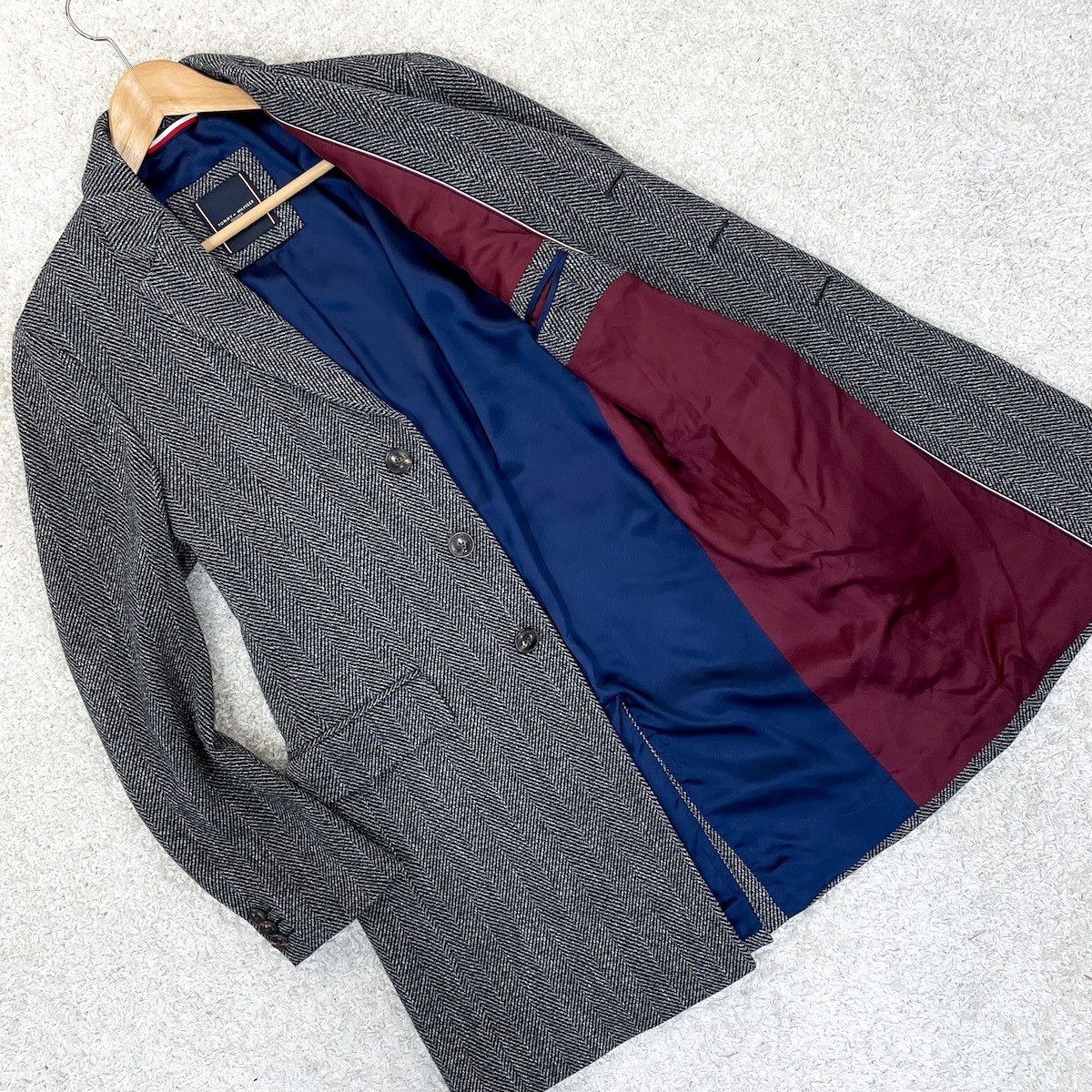 【TOMMY HILFIGER】できる男の秋冬コーデ◎ウール混 チェスターコート ロングコート 灰色/グレー 46 M〜L程度 トミーヒルフィガー アウター
