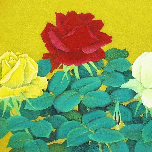 真作】【WISH】関根将雄「ばら」日本画 10号 金落款 共シール 薔薇花