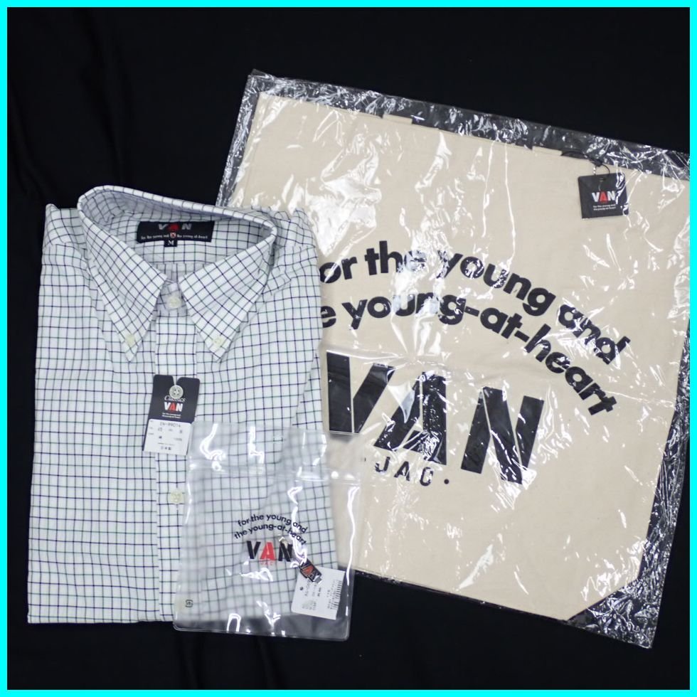 最安値，正規品 VAN JAC/ヴァンヂャケット ボタンダウンシャツ + トートバッグ + ネクタイピン メンズM/格子柄/コットン/ロゴ&1757400213(Mサイズ)｜売買されたオークション情報、yahooの商品情報をアーカイブ公 長袖シャツ一般