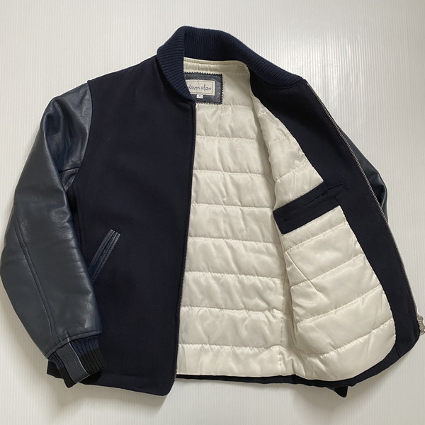 Steven alan スティーブンアラン 袖レザースタジャン S ネイビー 紺  