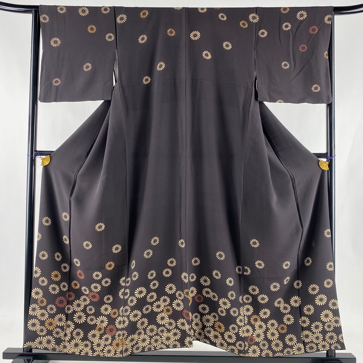 競ナビ】 訪問着 秀品 落款 花 墨色 袷 身丈155cm 裄丈66cm M
