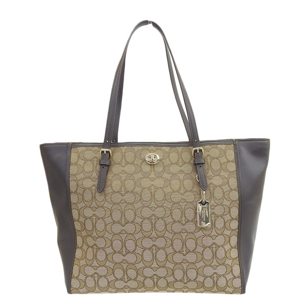 中古】 COACH コーチ シグネチャー キャンバス トートバッグ ブラウン