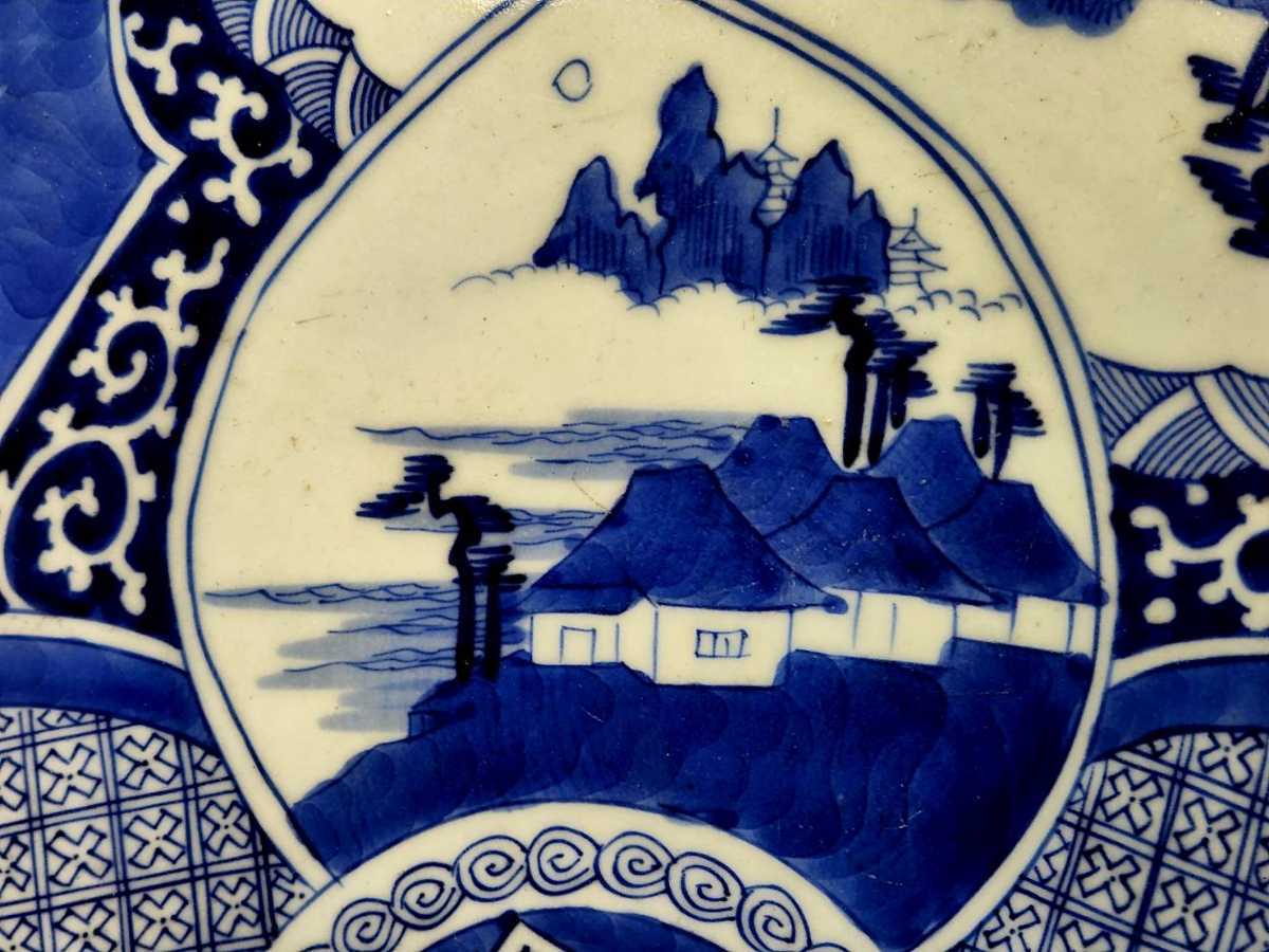 骨董○古伊万里蛸唐草近江八景図大皿○W40cm 江戸後期-19 大皿