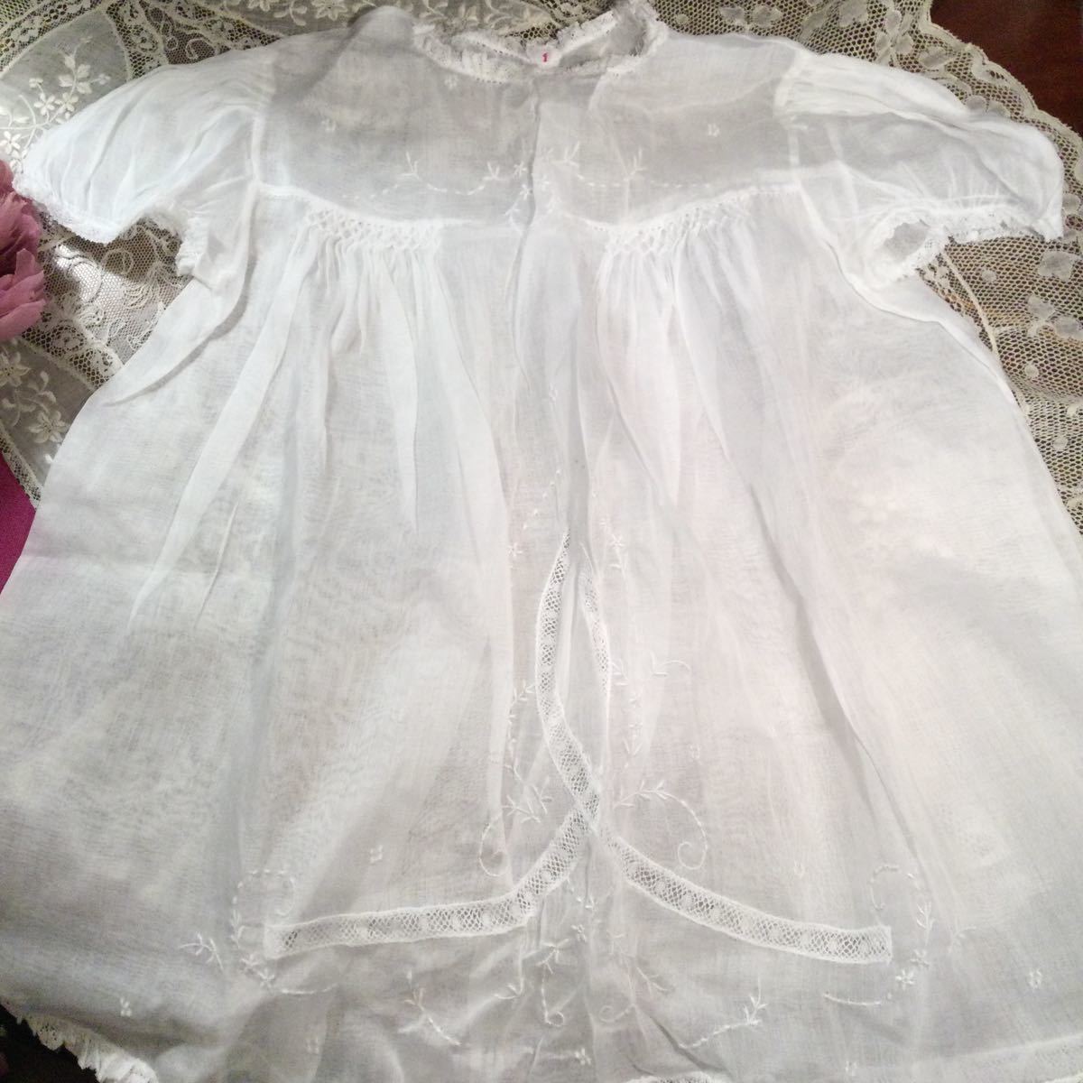 BAー246オータムセール　ヴィンテージフランス　ベビー綿ローンドレス　着丈39cm