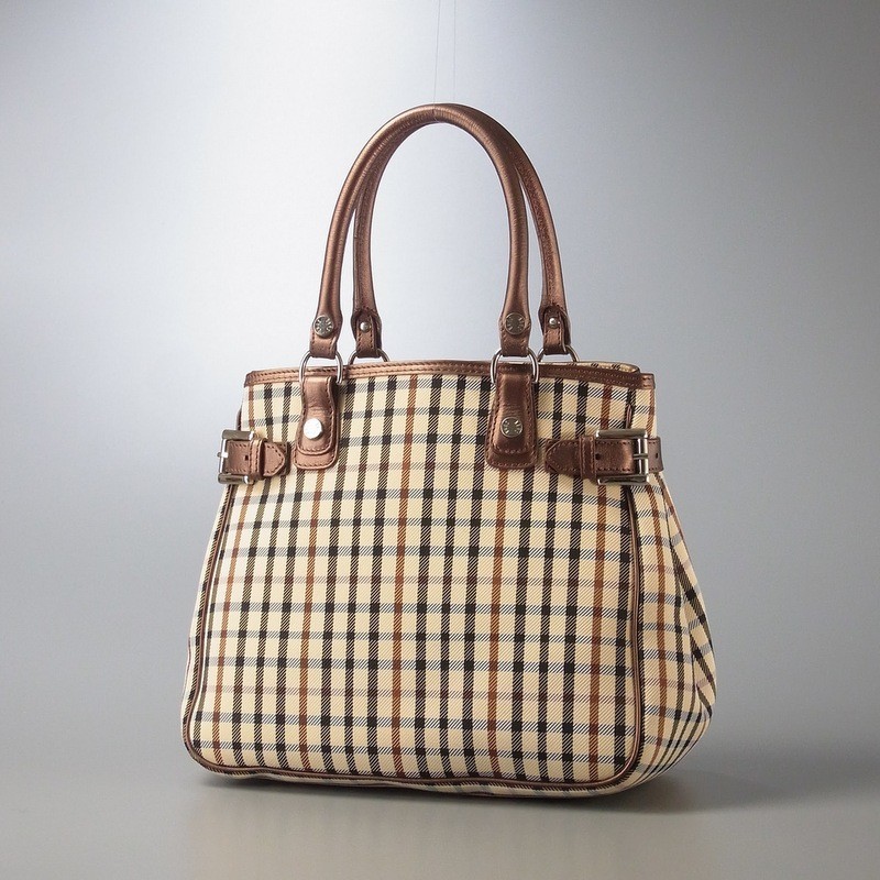 ME4660○ダックス/DAKS*キャンバス×レザー*チェック柄*ハンドバッグ