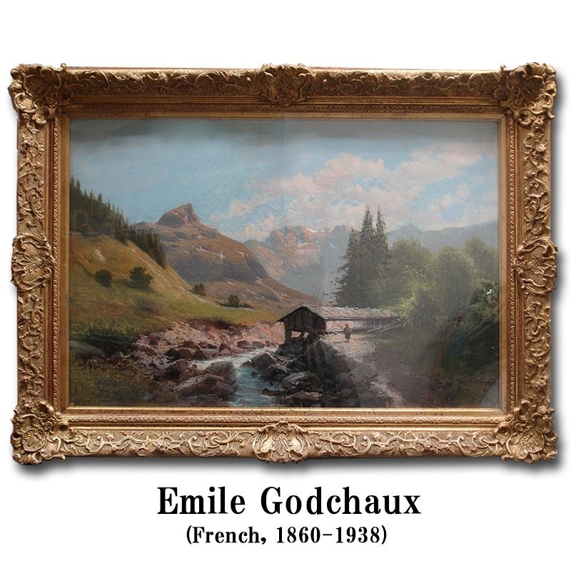 GODET ゴシディット作 (フランス) 油彩画 木額 ガラス面 海外の GODET ゴシディット作 (フランス) 油彩画 木額 ガラス面 海外の