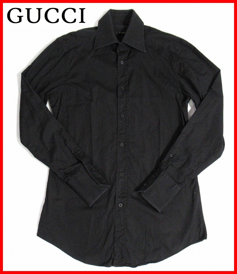 即決 美品 GUCCI グッチ シャツ 長袖 40 イタリア製 黒 ブラック メンズ 11.14