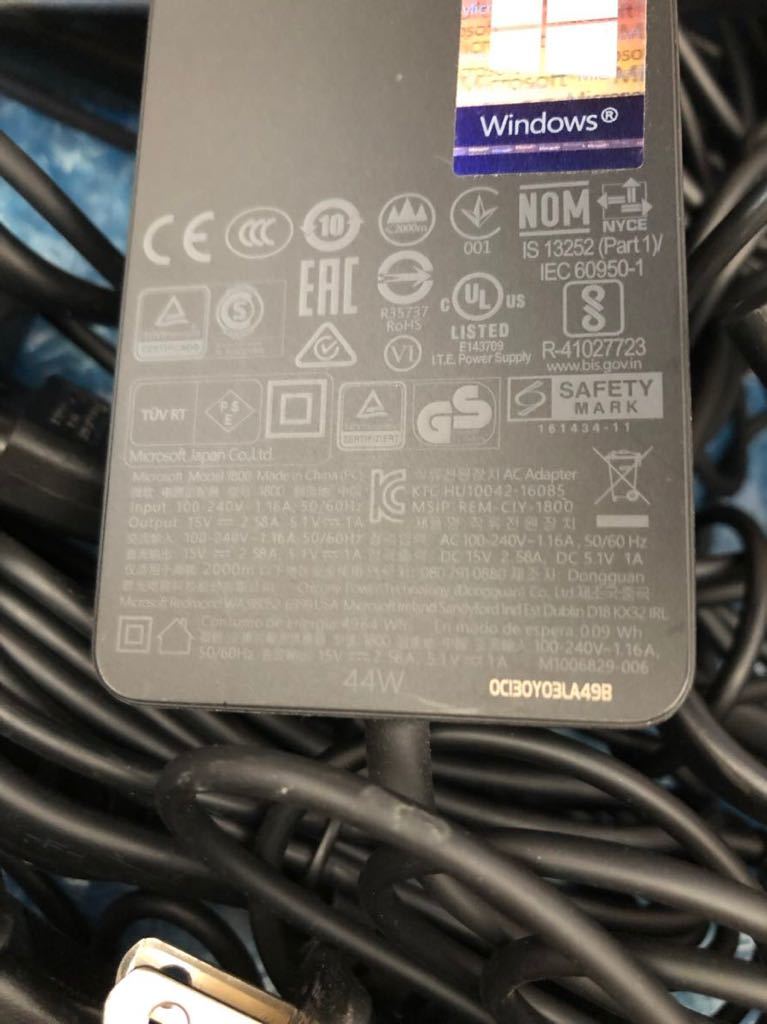 Microsoft Surface Pro6，Pro 5，Pro 4，Pro 3 用 Model:1800 純正ACアダプターJX 12枚セット
