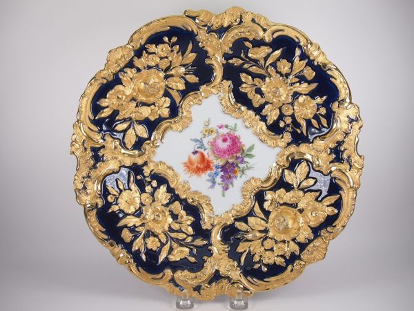 Meissen マイセン 豪華 グランツゴールド 金彩 コバルト フラワー