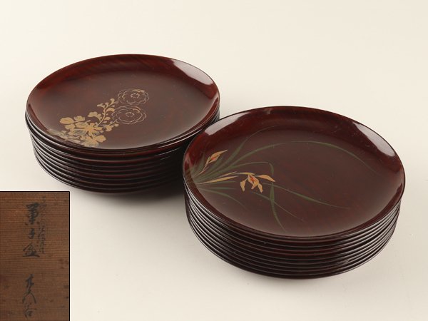 鳴子に雀蒔絵 流 中国美術 中棗 紫檀 唐木 香炉台 旧家蔵出 XA199