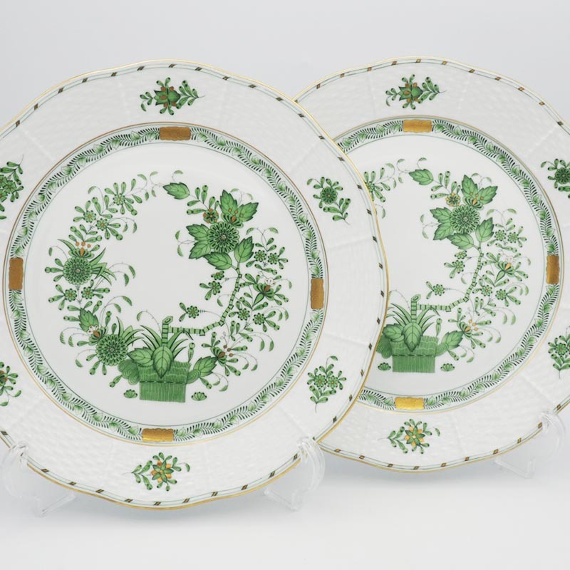 ヘレンド Herend インドの華 グリーン プレート 25cm 2枚 Fleurs des