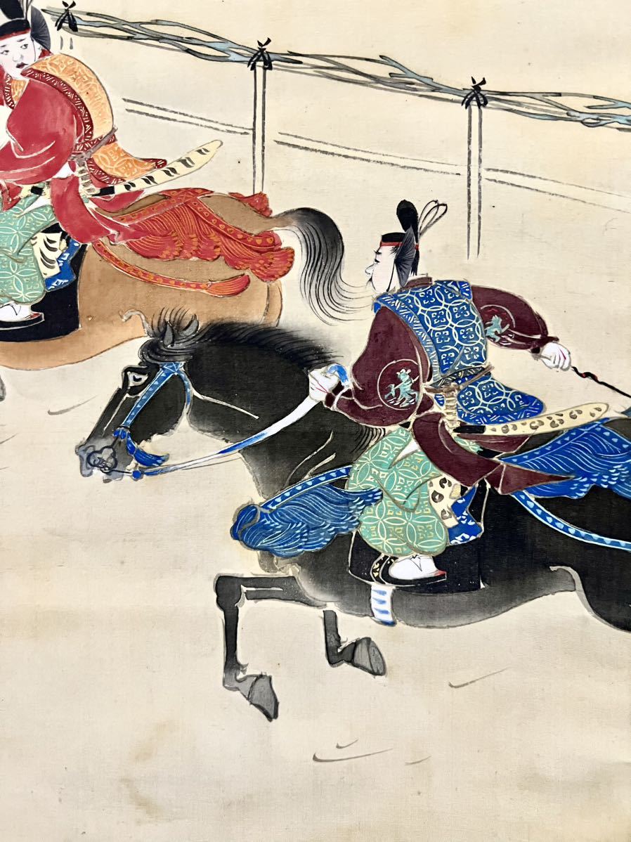 真作] 高取稚成「出陣」絹本 真筆肉筆 金泥 武者絵 馬図 鳥獣 歴史人物