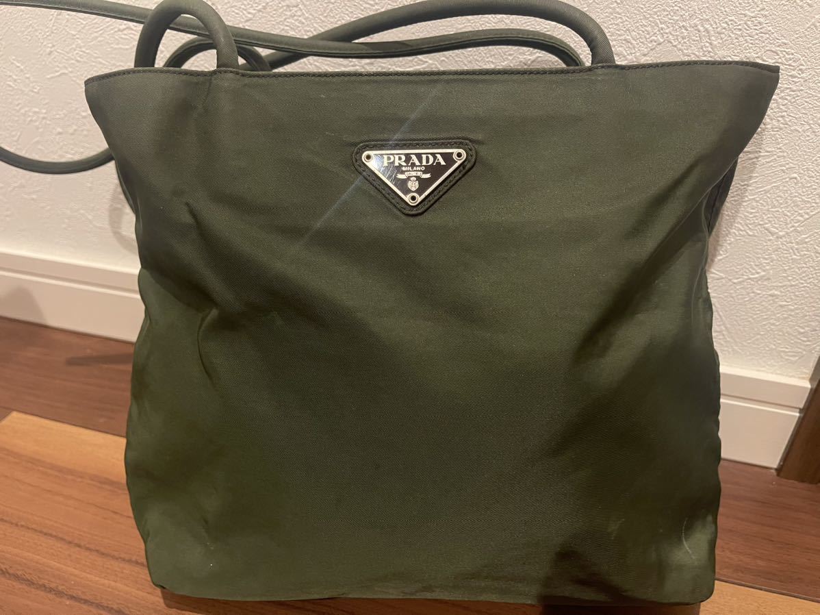 1円スタート 希少 PRADA プラダ トートバッグ モスグリーン カーキ 