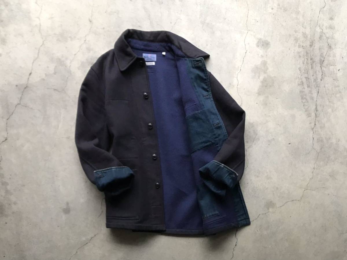 BLUE BLUE インディゴ デニム 中綿入り Pコート カバーオール 人気，お買い得 BLUE BLUE JAPAN デニム切り替え 裏起毛 カバーオール