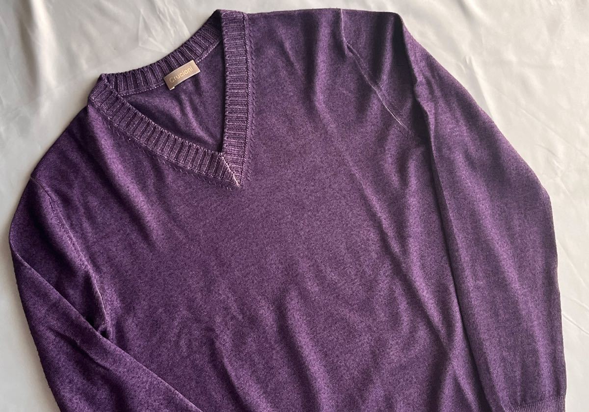 Cruciani クルチアーニ ニット Vネック ウール 100% パープル系 サイズ 46 S〜M セーター イタリア製