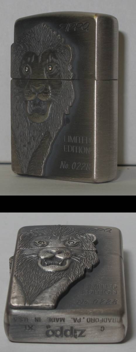 未使用 ZIPPO ライオン 立体メタル貼り 天然ダイヤモンドLIMITED 