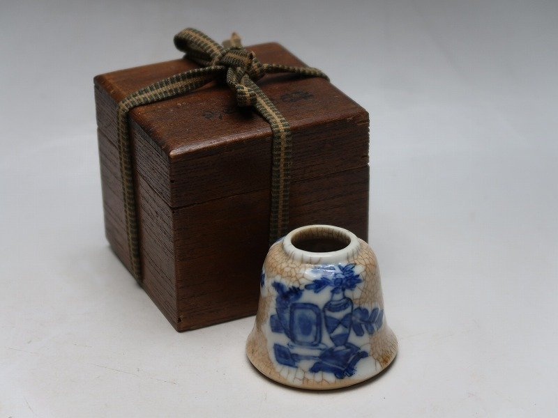 【集】112311青花染付水盂　氷裂文　百宝文絵　道光年製款　中国清時代美術焼物　22111611