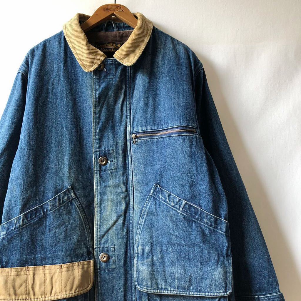 90s Eddie Bauer 黒タグ デニム ハンティングジャケット S ビンテージ 