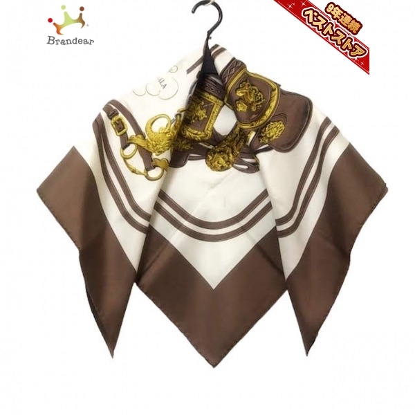 エルメス HERMES カレ90 ダークブラウン×アイボリー×マルチ BRIDES de GALA 美品 スカーフ