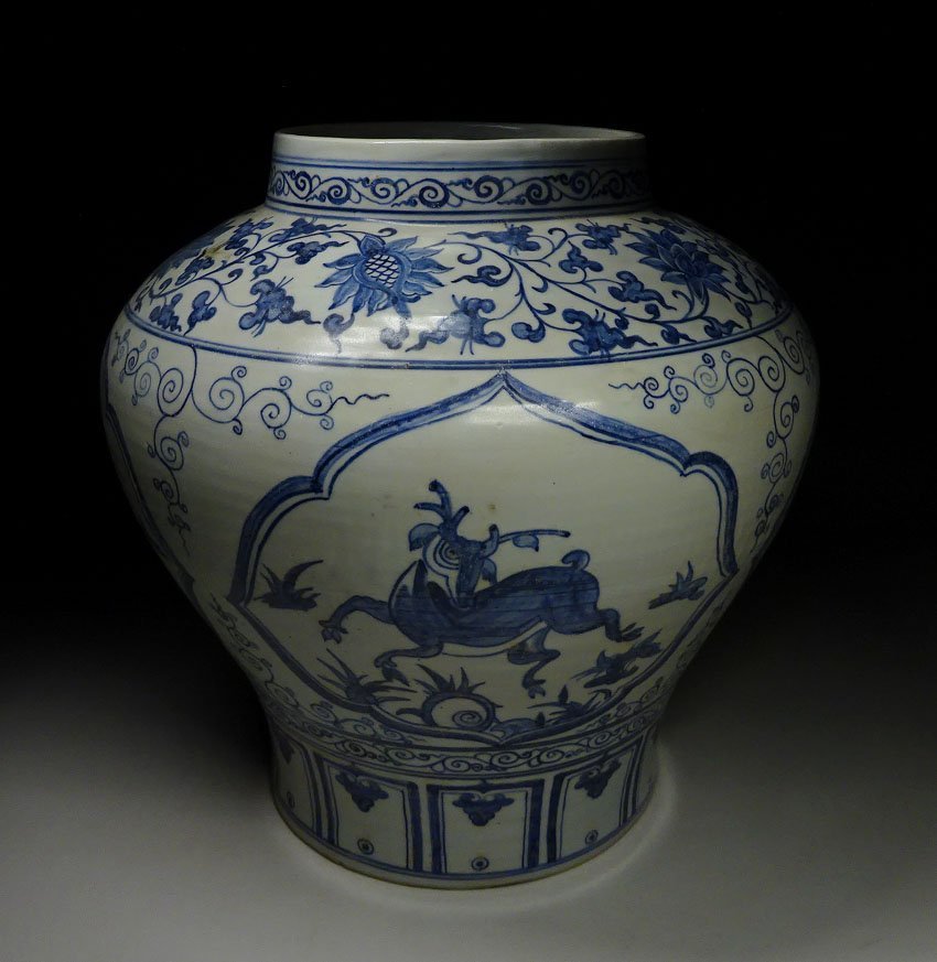 緑屋ft□ 中国古玩 染付 壷 花瓶 鹿紋 唐物 時代物 壺 i9/9-6893/21-4