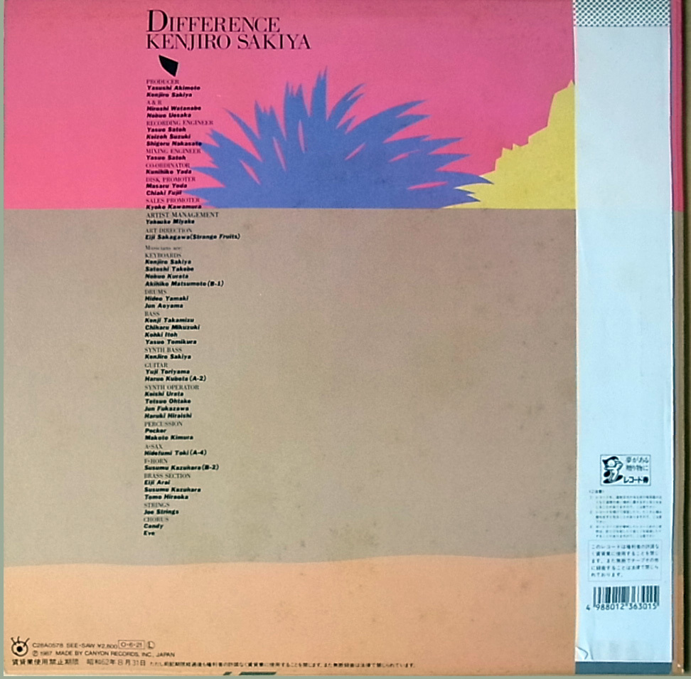 国内盤/LP/崎谷健次郎/Kenjiro Sakiya/Difference/ディファレンス