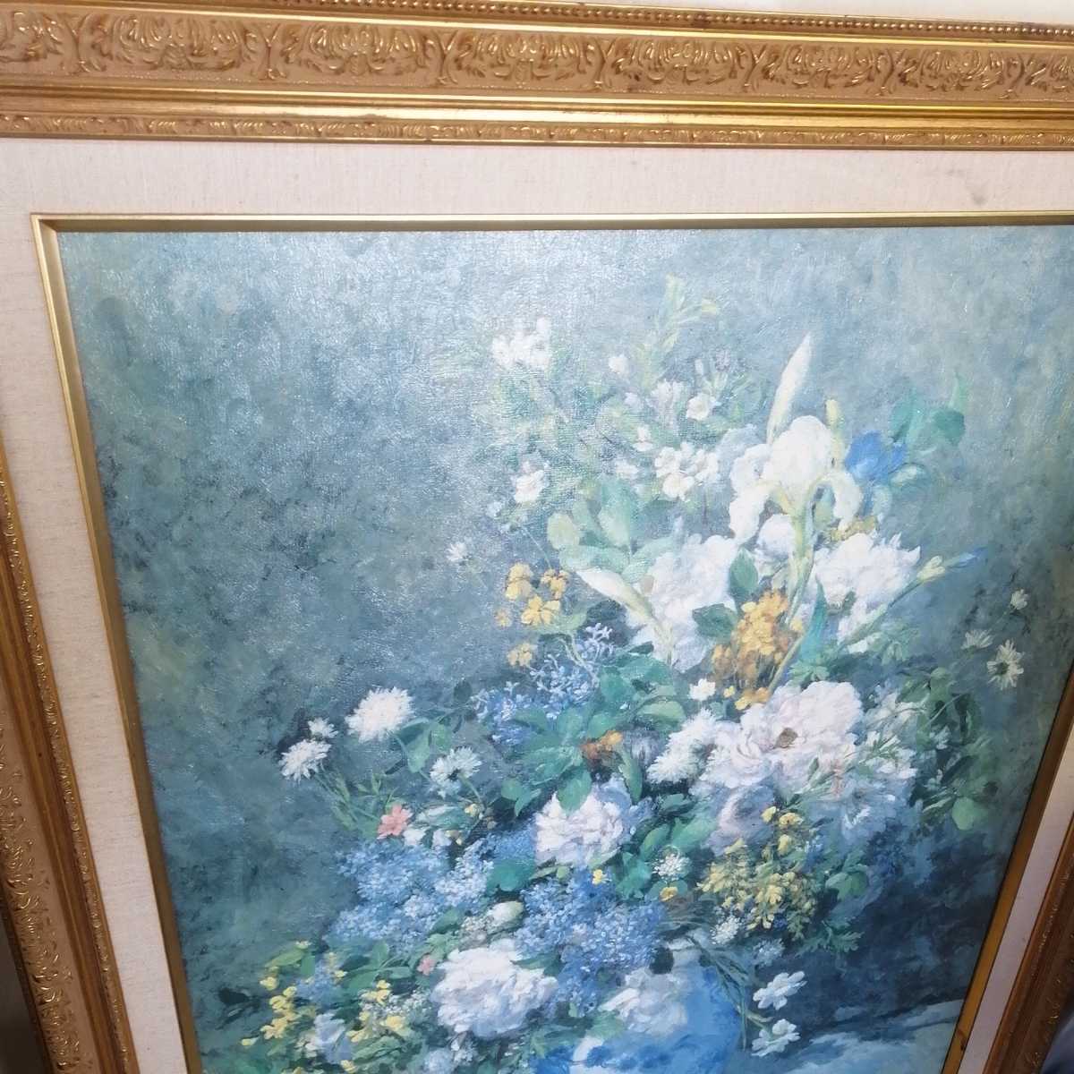 未使用品】ルノワール 春のブーケ 油彩 複製画 印象派 静物 植物 バラ 
