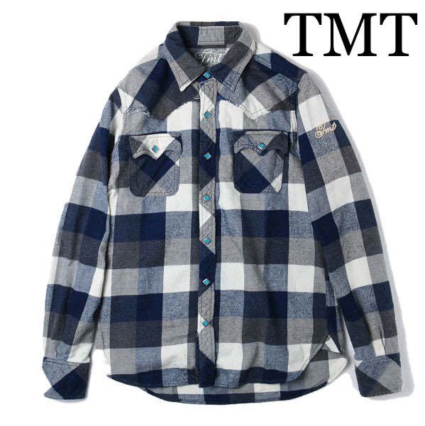 限定 TMT L/SL FLANNEL INDIGO CHECK SHIRT XL インディゴ ウエスタン