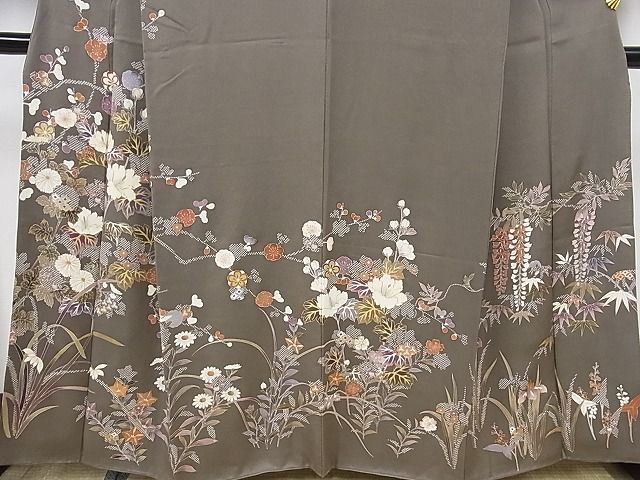 着物屋こころ■訪問着　駒刺繍　草花文　金彩　着丈158.5cm　裄丈64.5cm　正絹　逸品　B-fe3571 金彩 暈し染め 駒刺繍 平和屋-こころ店□訪問着 158.5cm 竹屋