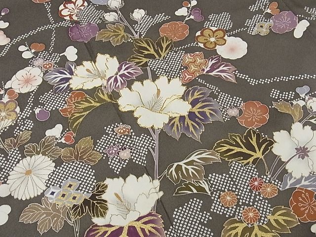 着物屋こころ■訪問着　駒刺繍　草花文　金彩　着丈158.5cm　裄丈64.5cm　正絹　逸品　B-fe3571 金彩 暈し染め 駒刺繍 平和屋-こころ店□訪問着 158.5cm 竹屋