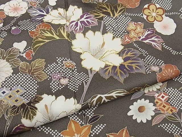 着物屋こころ■訪問着　駒刺繍　草花文　金彩　着丈158.5cm　裄丈64.5cm　正絹　逸品　B-fe3571 金彩 暈し染め 駒刺繍 平和屋-こころ店□訪問着 158.5cm 竹屋