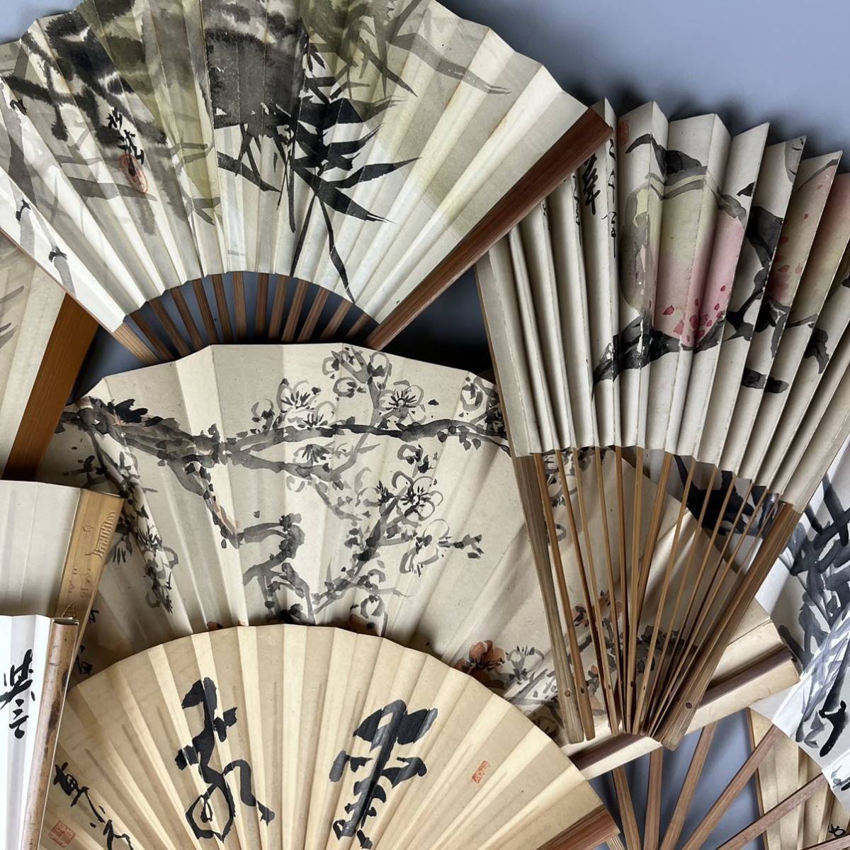 紙扇子 中国美術 書道 乙丑年作 楓橋夜泊 中国古玩 「中国扇子」