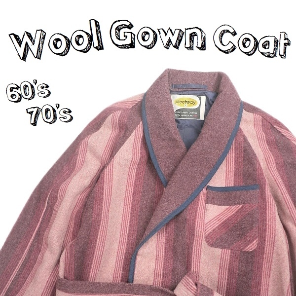 古着 ビンテージ 60s 70s USA おいかけ ウール ロング コート ガウン 茶系