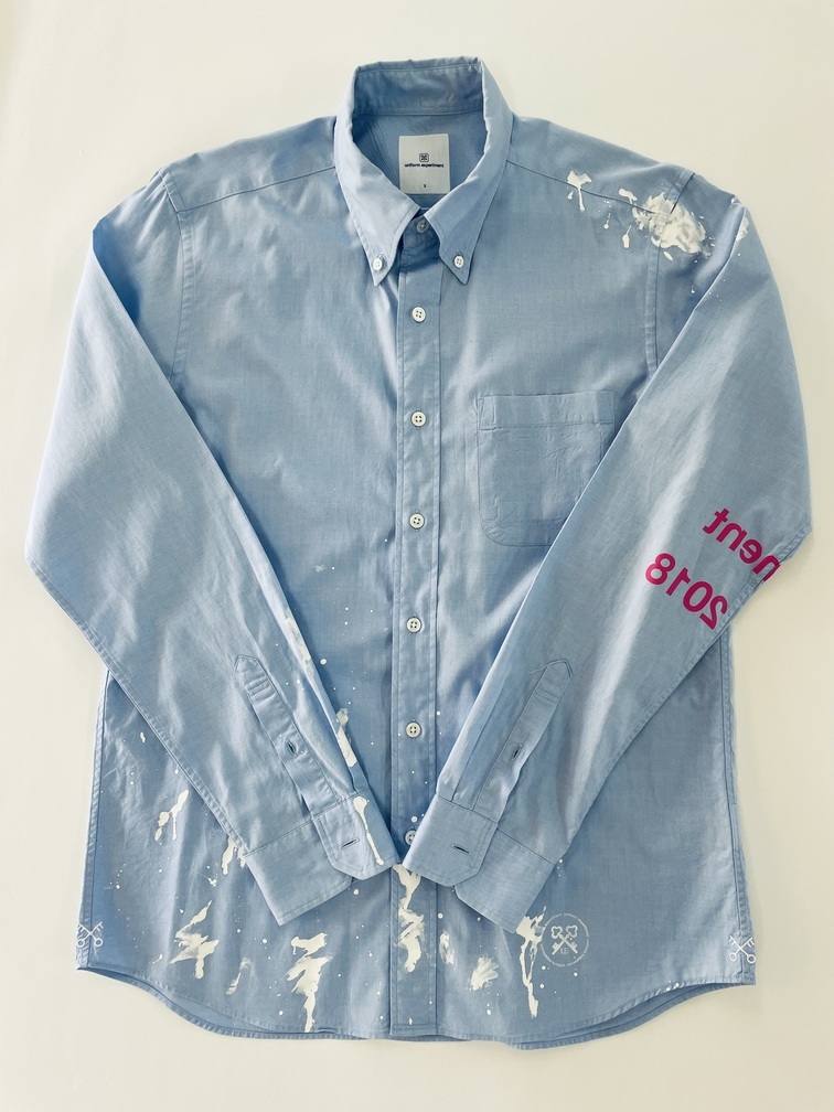【ほとんど未使用】SOPHNET. uniform experiment UE-180005 PAINT B.D SHIRT／サイズ：２（M）　ブルー（sax）