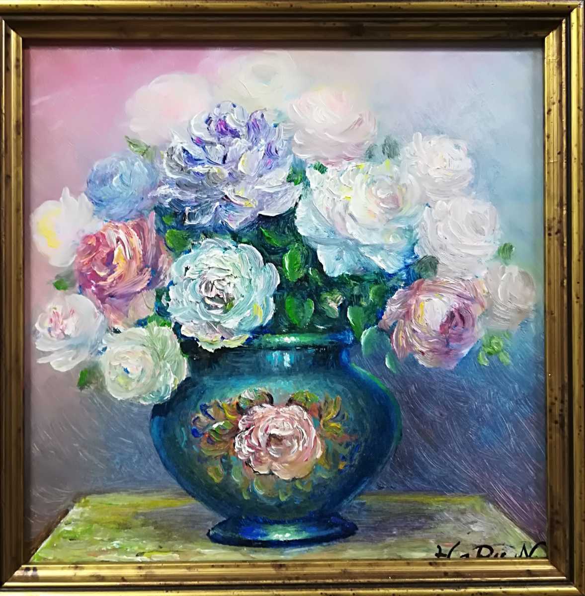 画家haru 新作[薔薇]真作、原画、一点物です、静物画。 【公式通販】