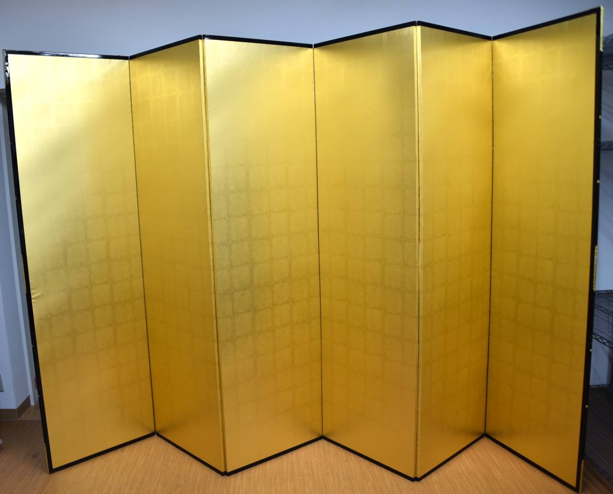 得価，大人気 JY12-99 現状品 金屏風 六曲一隻 7尺&times;2尺 約212cm&times;60 64.5 ｜和家具 和室 仕切り パーティション 縁起物｜新潟市西区直接引取可(屏風)｜売買されたオークション情報、yahooの商品情報をアー 屏風