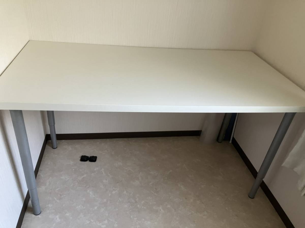 【中古】大阪引取歓迎　イケア　リンモン　ADILS　オディリス　テーブル， ホワイト　幅150㎝　奥行き75㎝　脚の高さは変更可能【KTL1F123】