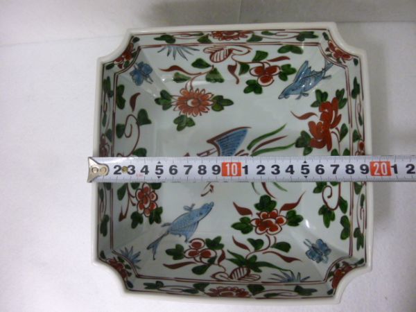 源右衛門窯　呉須花鳥図　赤絵 角皿角切　有田焼　鉢 36526】源右衛門窯 呉須赤絵花鳥図 角鉢 大鉢 和食器 木箱入 館林