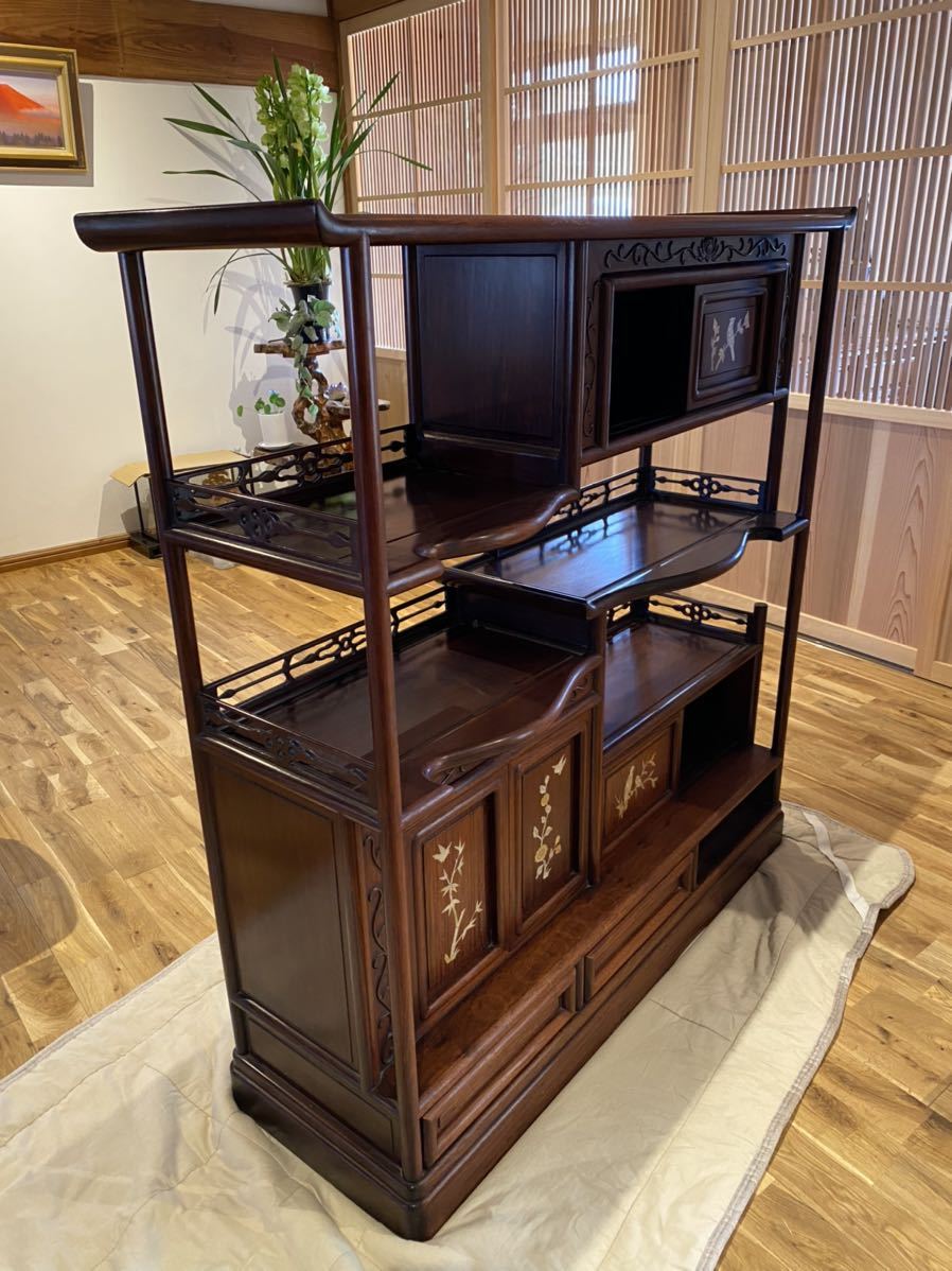 茶箪笥 唐木 茶棚 飾り棚 紫檀 煎茶道具 飾棚 違い棚 Ψ希少唐木高級