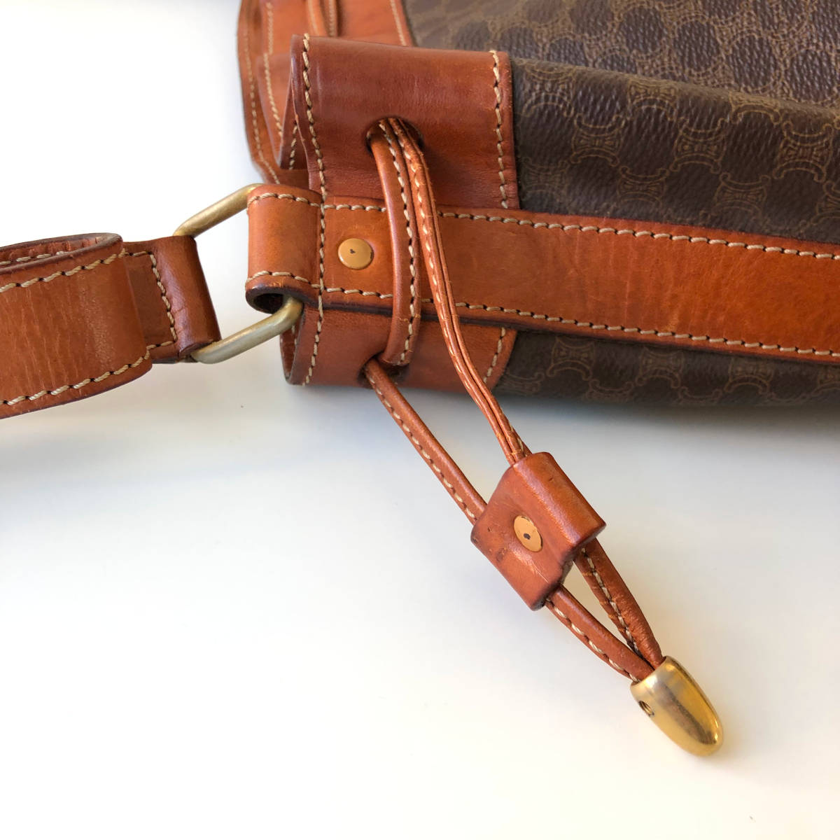 神100-119☆ オールドセリーヌ CELINE マカダム 巾着 ショルダーバッグ 