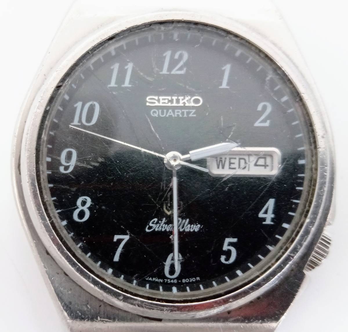 ジャンク 【稼動品】SEIKO 7546-802K 7N3951 腕時計 クォーツ セイコー ステンレス 黒文字盤 デイト