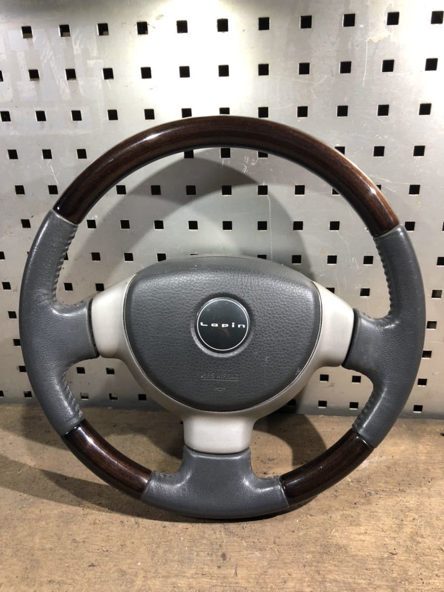希少 程度良好 HE21S アルトラパン ラパン クラシック ステアリング ハンドル 革巻き レザー ウッド 木目調 破れなし★