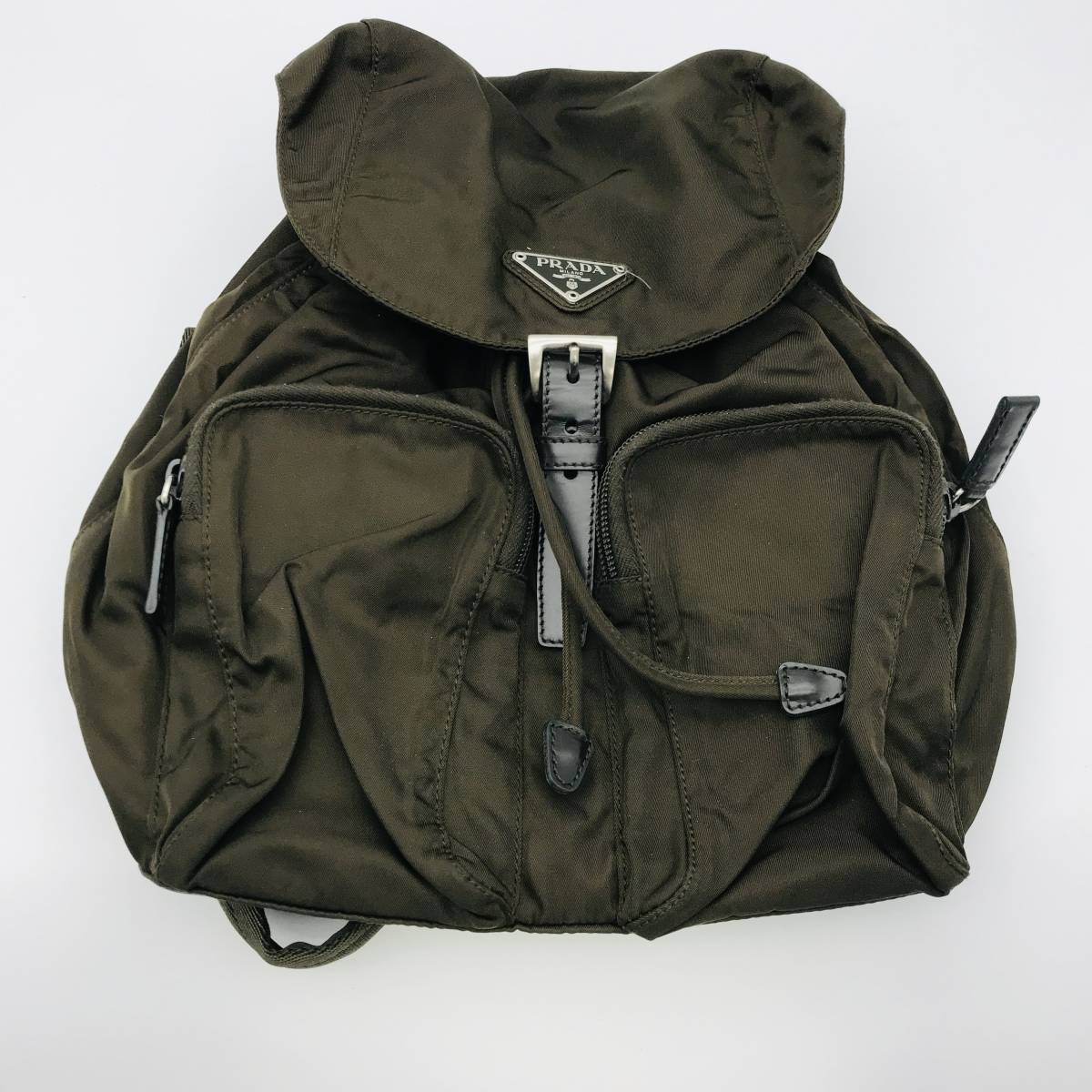 PRADA プラダ リュック カーキ 三角プレート 中古 レディース ナイロン 