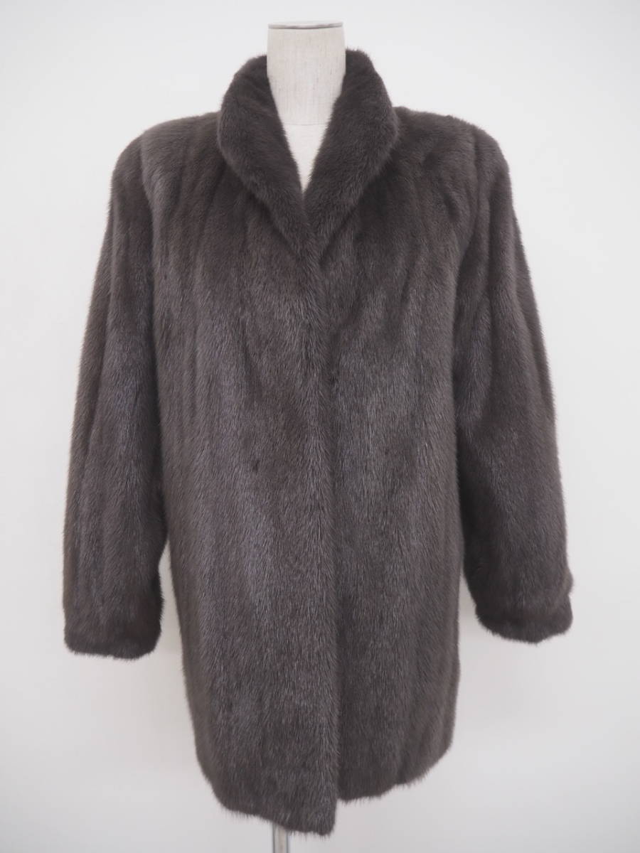 ■レアカラーミンク■ハーフコート■着丈79cm■グレー■
