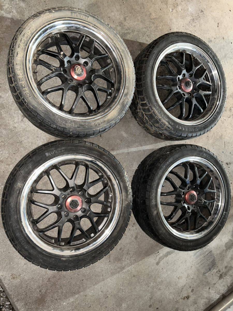 レーシングスパルコ？クリムゾン？　アルミホイール　当時物　希少品　センターキャップ有　ゴム無　4穴PCD100