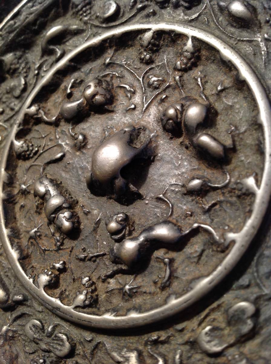 骨董品 銅鏡 円鏡 虫 海獣文様