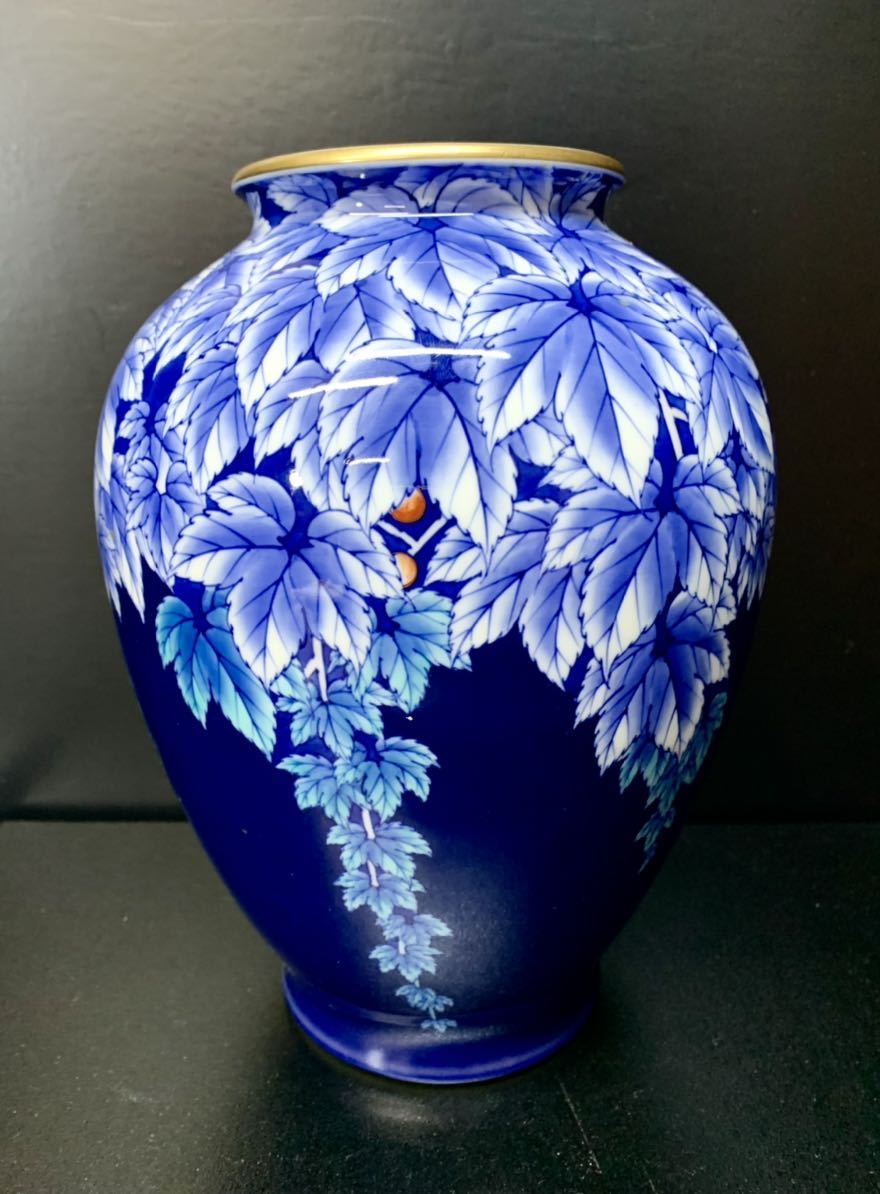 オールド香蘭社/葡萄文/葡萄紋/花瓶/花入/花器/花生/フラワーベース/花道具/金彩/陶器/オブジェ/ヴィンテージ/インテリア