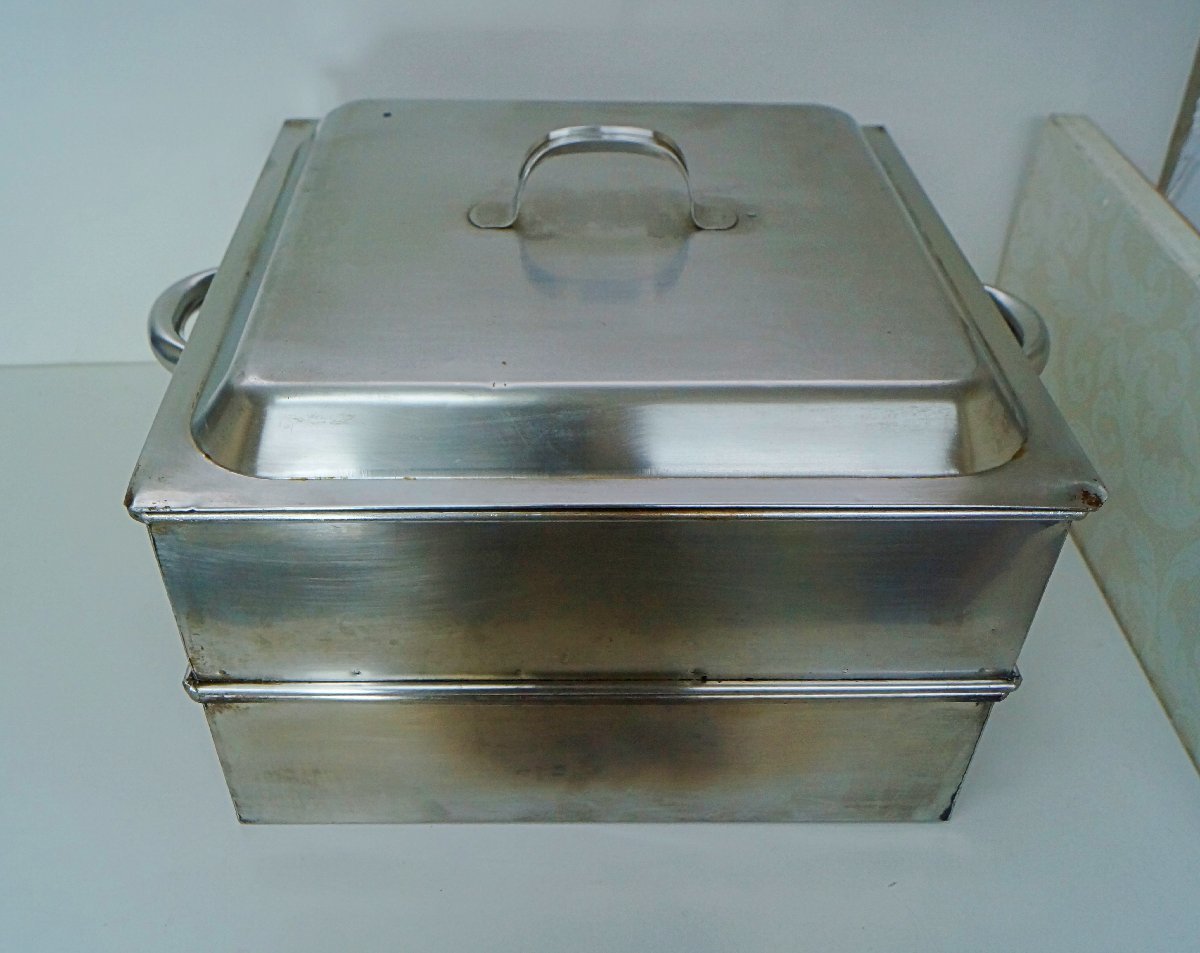 054-厨 □ ステンレス製 角蒸し器 2段 ステンレス 角蒸し器（中古 