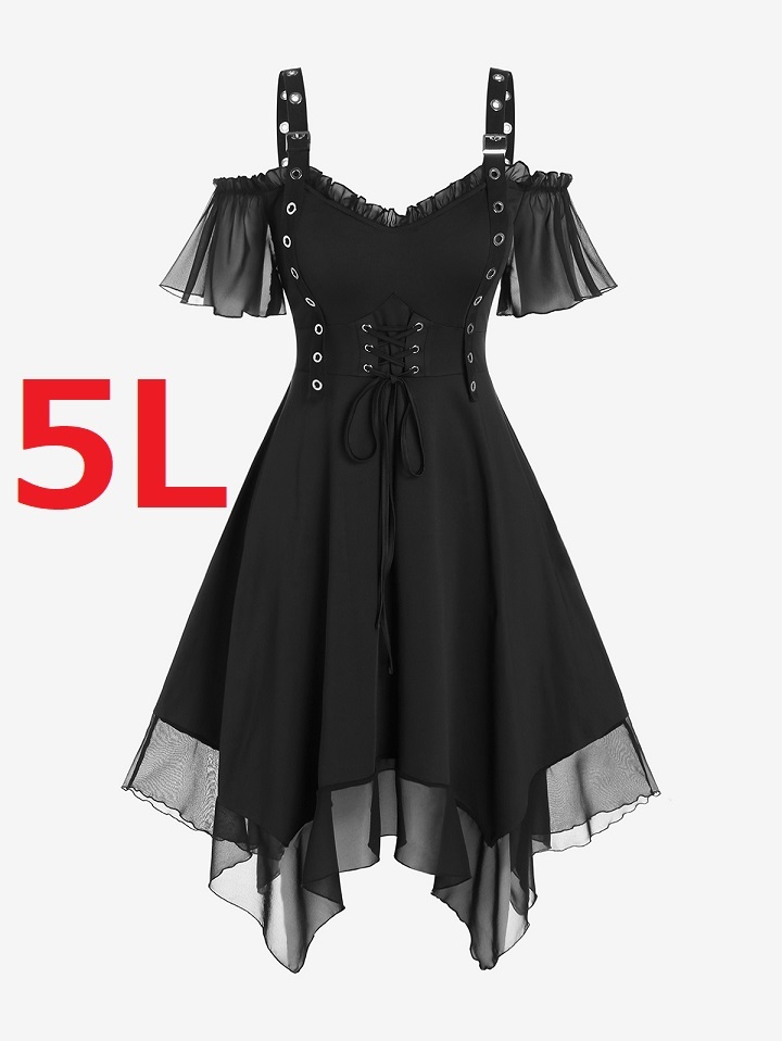 即納 新品大きいサイズ5L(6L.7L)超ゆったりゴシックイレギュラーヘム 
