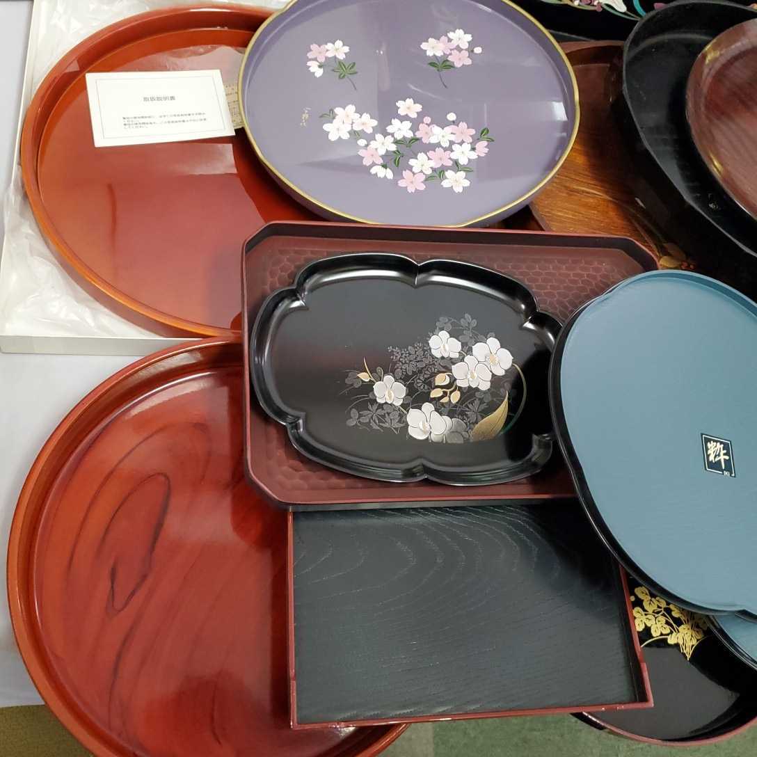 ☆お盆 大量まとめ売り 長手本 丸盆 花形盆 木製 盆 菓子皿 漆器